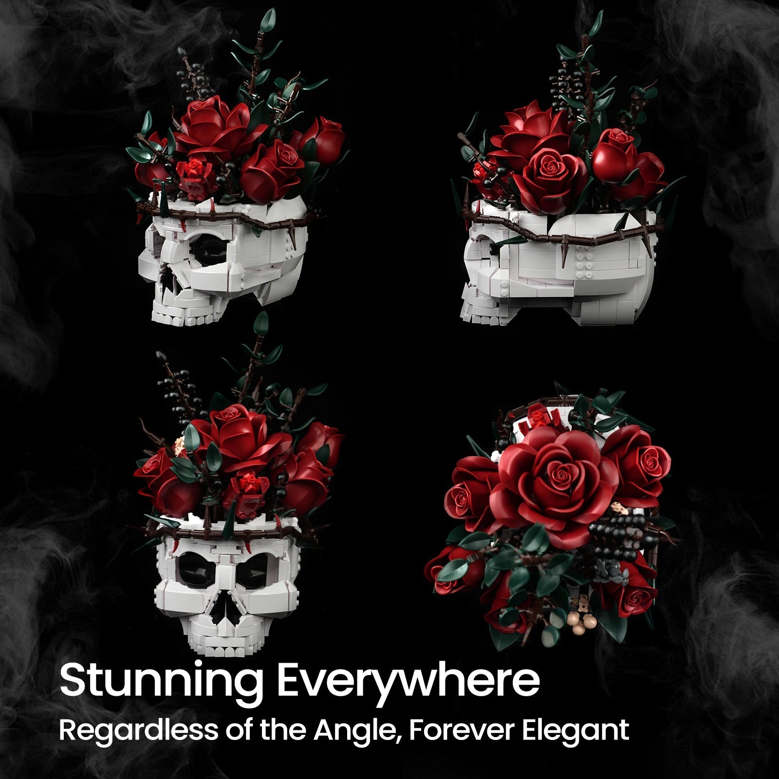 Gothic Skull Flowers Building Blocks Set - Halloween Decor & Gifts - silverfoxgoods
